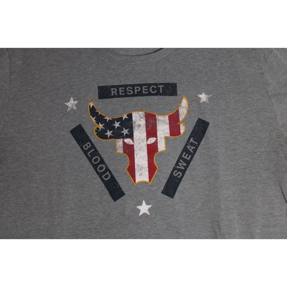 Under Armour UA Project Rock Blood Sweat Respect Grey Patriotic Gym Tee Shirt Me